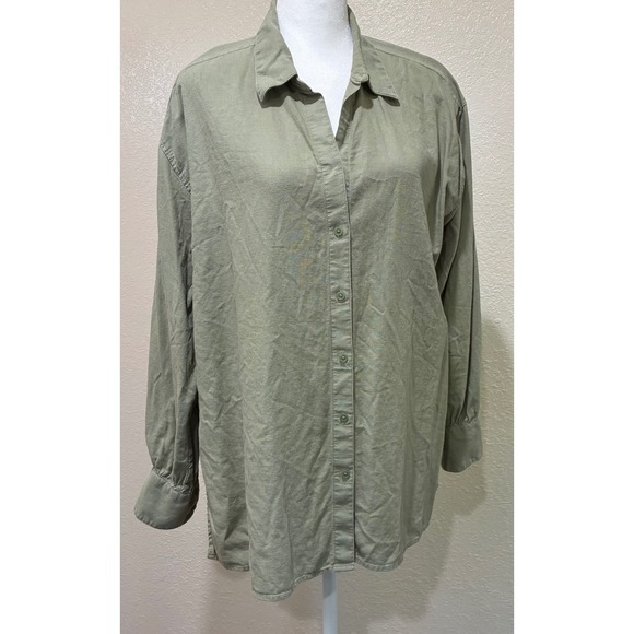 Banana Republic Tops - Banana Republic Women L Olive Green Linen Blend Long Sleeve Oversized Shirt